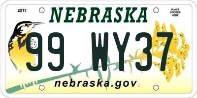 NE license plate 99WY37