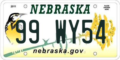 NE license plate 99WY54
