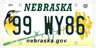 NE license plate 99WY86
