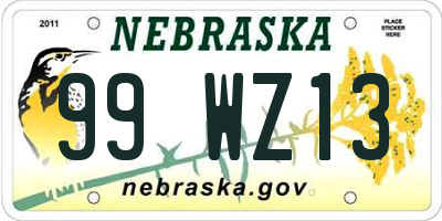 NE license plate 99WZ13