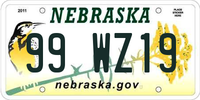 NE license plate 99WZ19