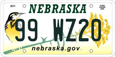 NE license plate 99WZ20