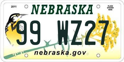 NE license plate 99WZ27