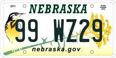 NE license plate 99WZ29