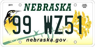 NE license plate 99WZ51