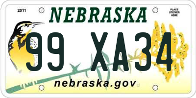 NE license plate 99XA34