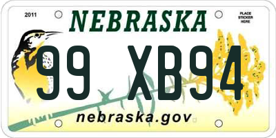 NE license plate 99XB94