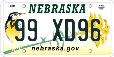 NE license plate 99XD96