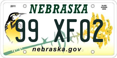 NE license plate 99XF02