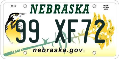 NE license plate 99XF72