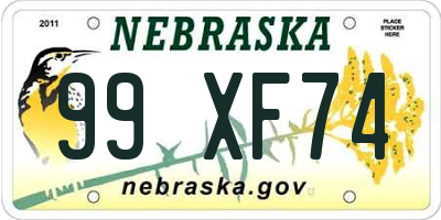 NE license plate 99XF74