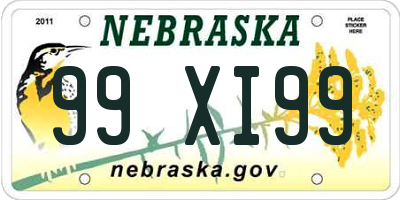 NE license plate 99XI99