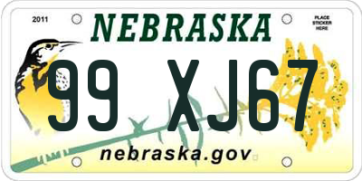NE license plate 99XJ67