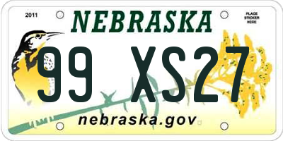 NE license plate 99XS27