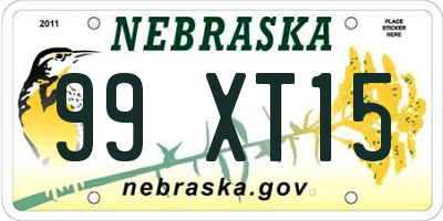 NE license plate 99XT15