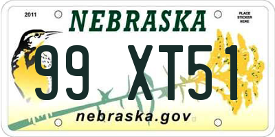 NE license plate 99XT51