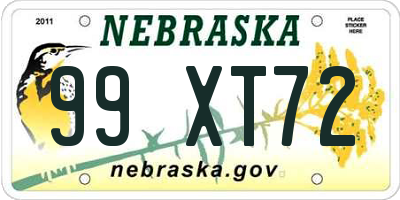 NE license plate 99XT72