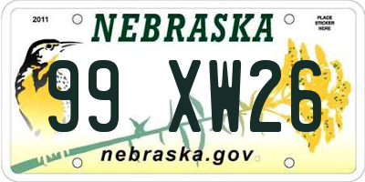 NE license plate 99XW26