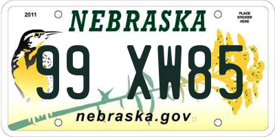 NE license plate 99XW85
