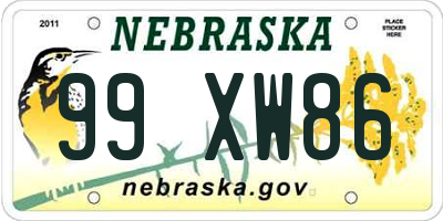 NE license plate 99XW86