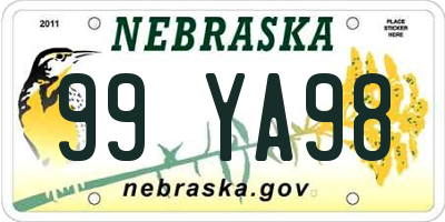 NE license plate 99YA98