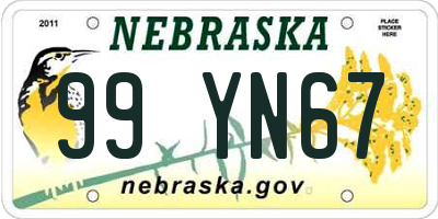 NE license plate 99YN67