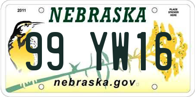 NE license plate 99YW16