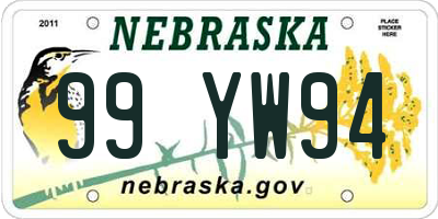NE license plate 99YW94