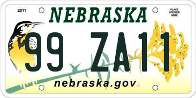 NE license plate 99ZA11