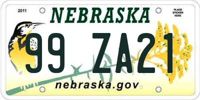 NE license plate 99ZA21