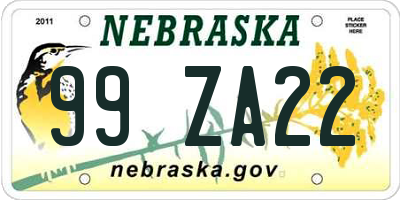 NE license plate 99ZA22