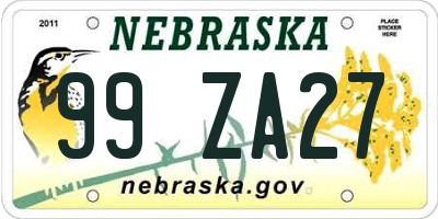 NE license plate 99ZA27