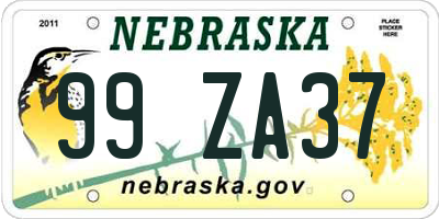 NE license plate 99ZA37