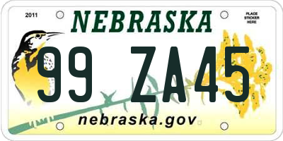 NE license plate 99ZA45