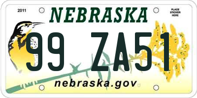 NE license plate 99ZA51