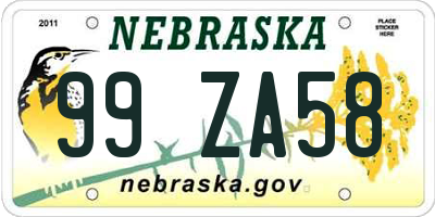 NE license plate 99ZA58