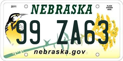 NE license plate 99ZA63