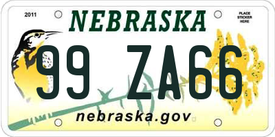 NE license plate 99ZA66