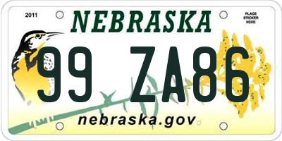 NE license plate 99ZA86