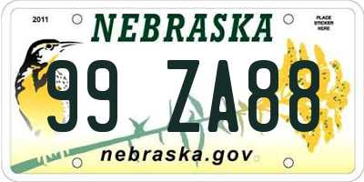 NE license plate 99ZA88