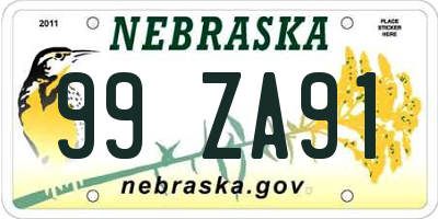 NE license plate 99ZA91