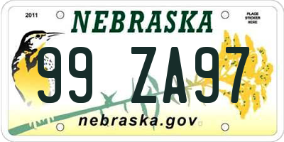 NE license plate 99ZA97