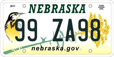 NE license plate 99ZA98