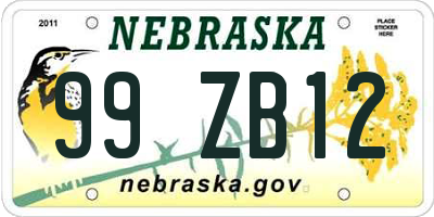 NE license plate 99ZB12