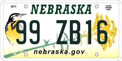 NE license plate 99ZB16