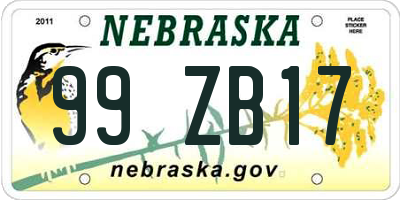 NE license plate 99ZB17