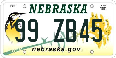 NE license plate 99ZB45