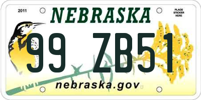 NE license plate 99ZB51