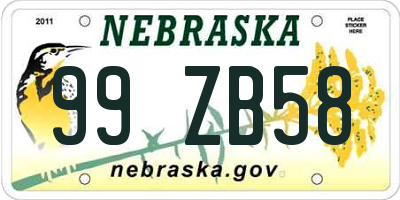 NE license plate 99ZB58