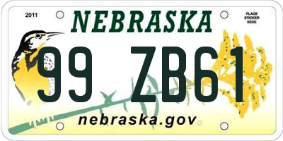 NE license plate 99ZB61